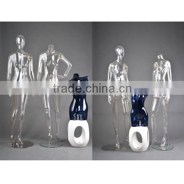plastic full body mannequin, display transparent female mannequin