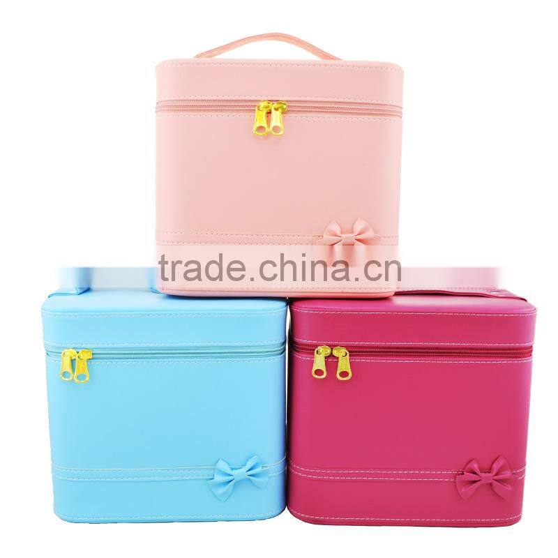 Cosmetic Case Travel Toiletry Bag Organizer With Mirror And Butterfly Knot Design