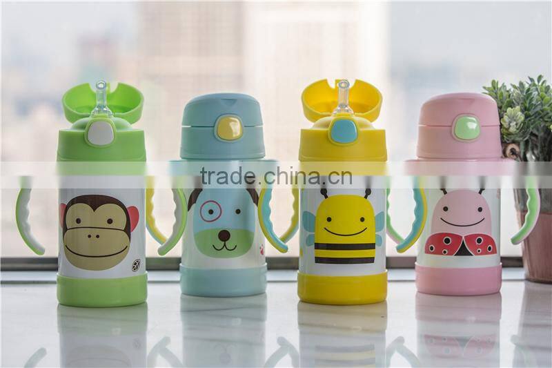 high quality food grade children stainless steel vacuum flask with straw and handles
