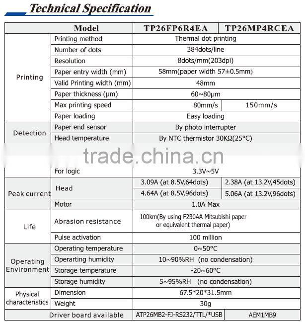 TP26X thermal printer mechanism manufacturer