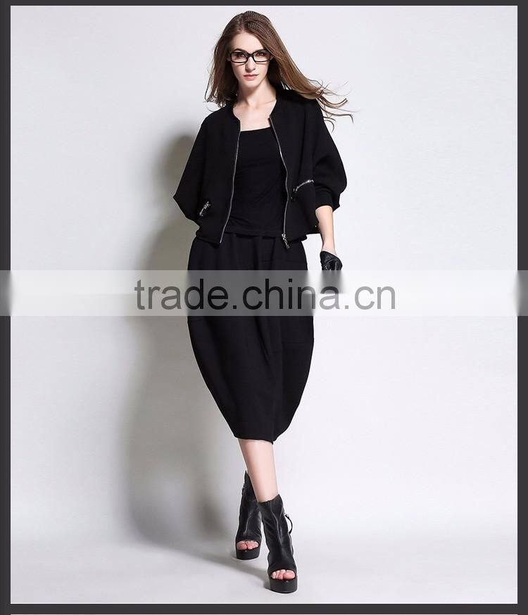Women's Cropped Hangover Hoodie Long Sleeve Top Short Style Open Zipper Sweater Jacket Black Solid