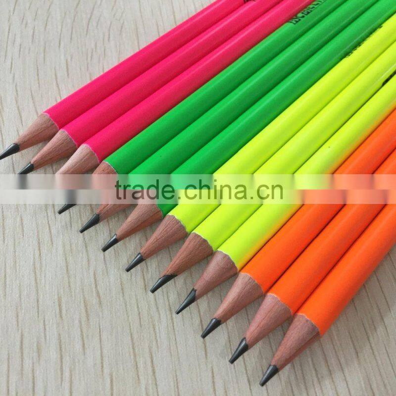 7" standard size round shape soft wood neon color body pencil with dipped top
