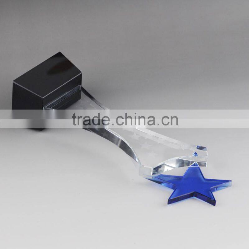 Wholesale clear custom first class glass medal crystal color glass trophy star trophies