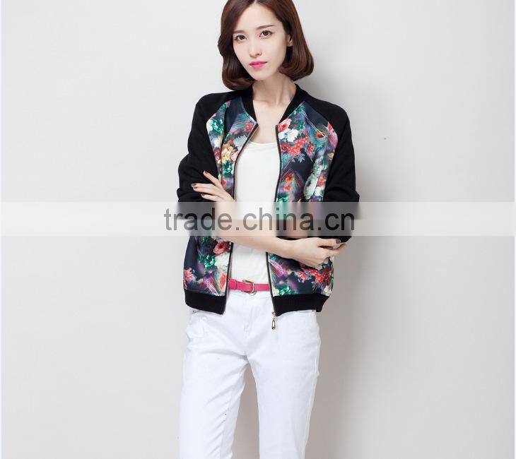 Spring clothing fashion leisure sports joker fashionable ladies knitting coat printing knitting zipper jacket