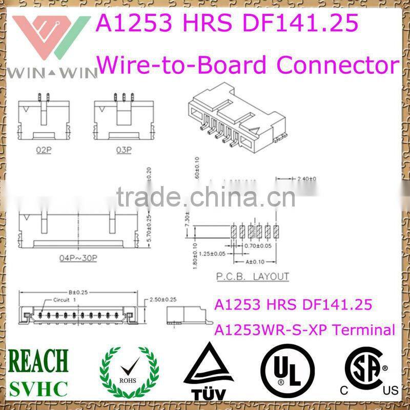 1.25mm pitch A1253 HRS DF14 1.25 Electronic Wire to Board Connector