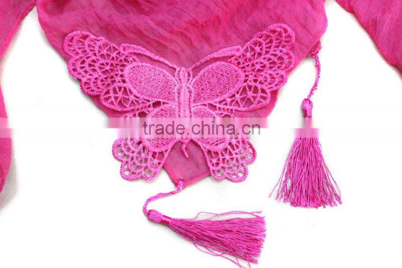 butterfly tassel plain color most popular cute scarf cotton