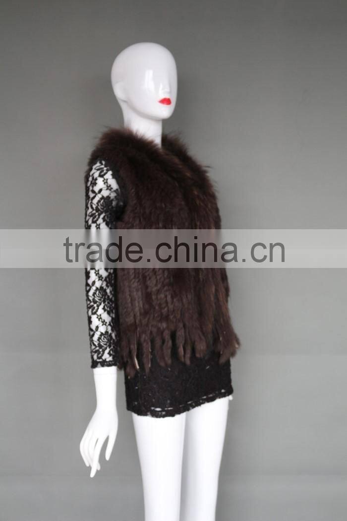 Fashion Knitted Poncho Pattern Rabbit Fur Vest Fashion Ladies Shawl