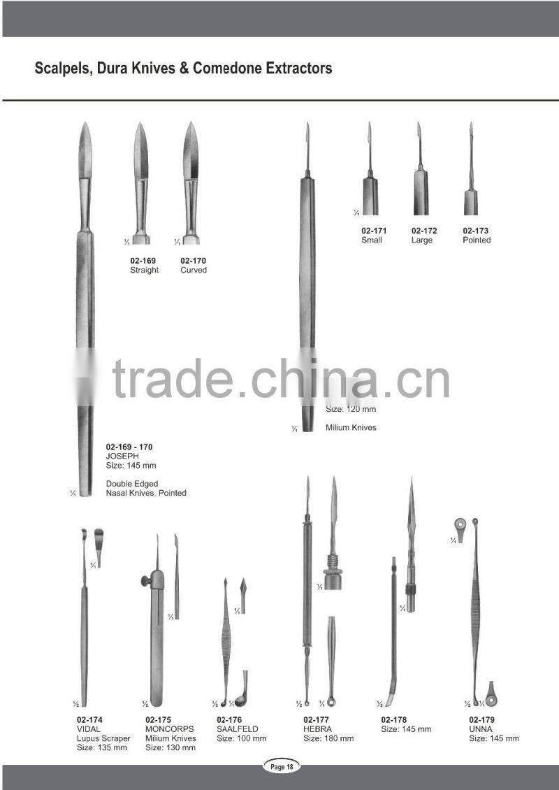 Surgical Scalpels Dura Knives and Comedone Extractors Medical Instruments