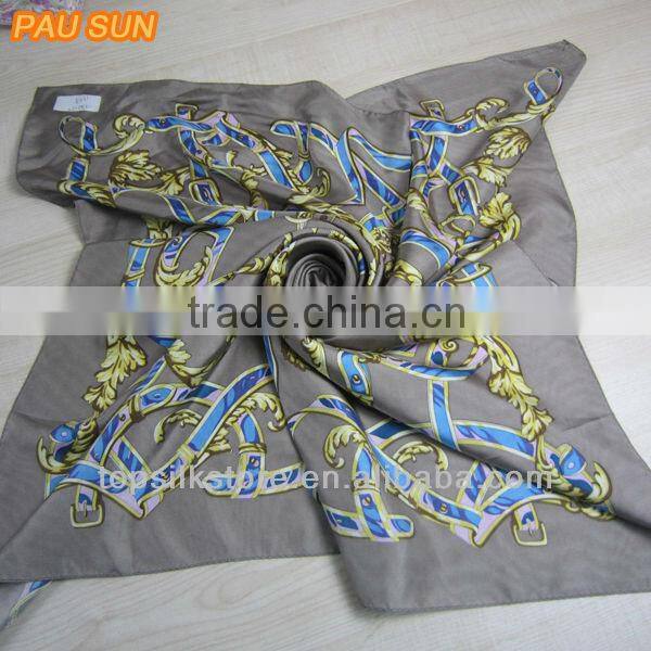 90x90 cm square designer brand twill silk scarf