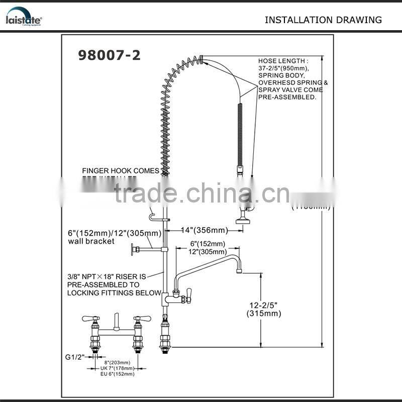 Commercial Kitchen 8''(203) Center Deck Mounted Pre-Rinse Unit With Add On Faucet (98007-2)