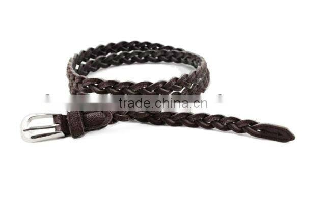 Women 1/2 Inch Single Prong Buckle Braided Skinny Faux Leather Dress Waist Belt