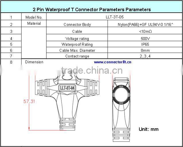 LED lighting 3-Way Molded Waterproof wire splitter T Connector