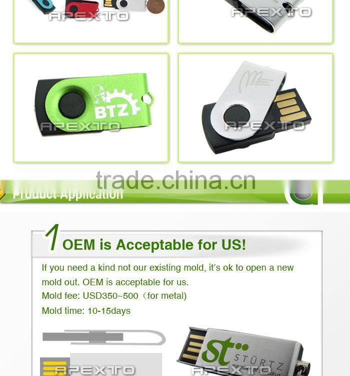 Promotional cheapest metal and plastic swivel USB customized logo printing