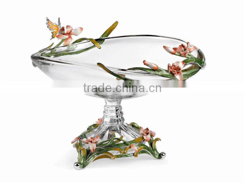 RORO Chanson orchid enamel crystal glass fruit holder