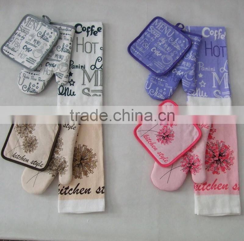 printed cotton pot holder glove towel apron kitchen textile set