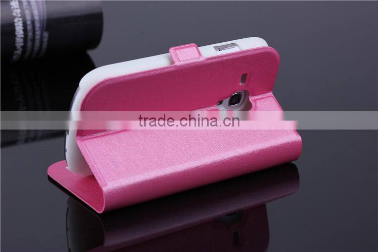 Hot sell wallet book leather case for Samsung galaxy S3 mini i8190 with card slot