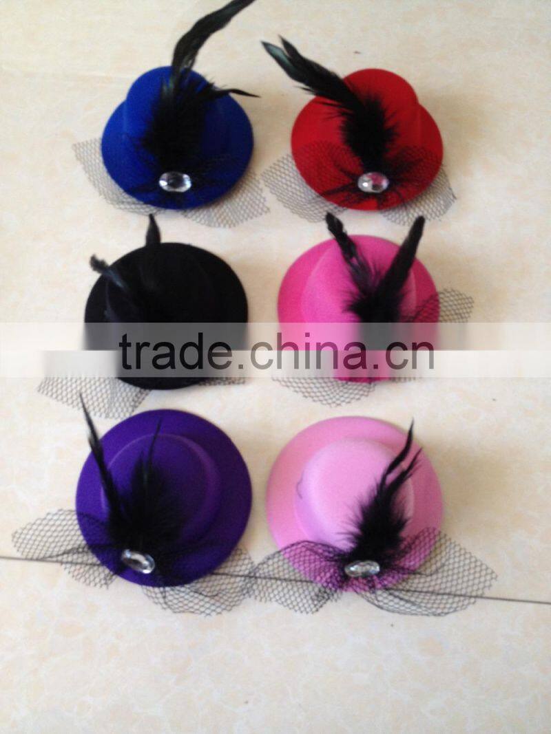 high quality colourful party feather mini top hat with black lace