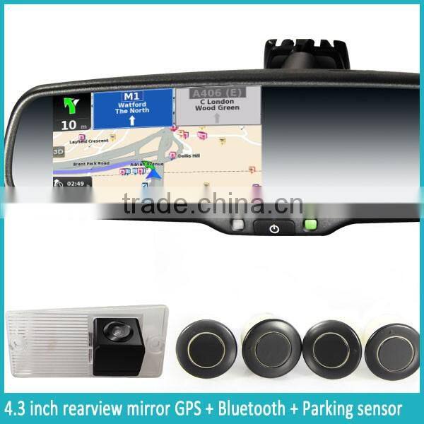 4.3 inch GPS mirror monitor with touch screen and bluetooth handsfree car kit