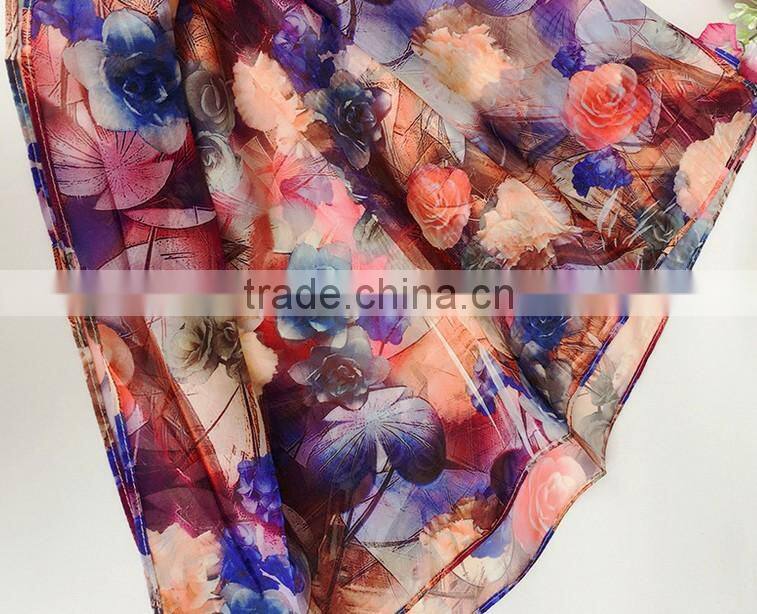 100% Polyster Chiffon Stole Scarf and Shawls for Sexy Ladies Girls Women Floral Check Printed Pattern