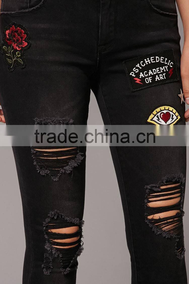 Psychedelic Patch Jeans Ripped Jeans with High Quality