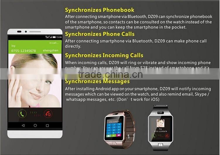 DZ09 bluetooth smart watch for android IOS Samsung Iphone phone support SMI/TF men women sport wristwatch