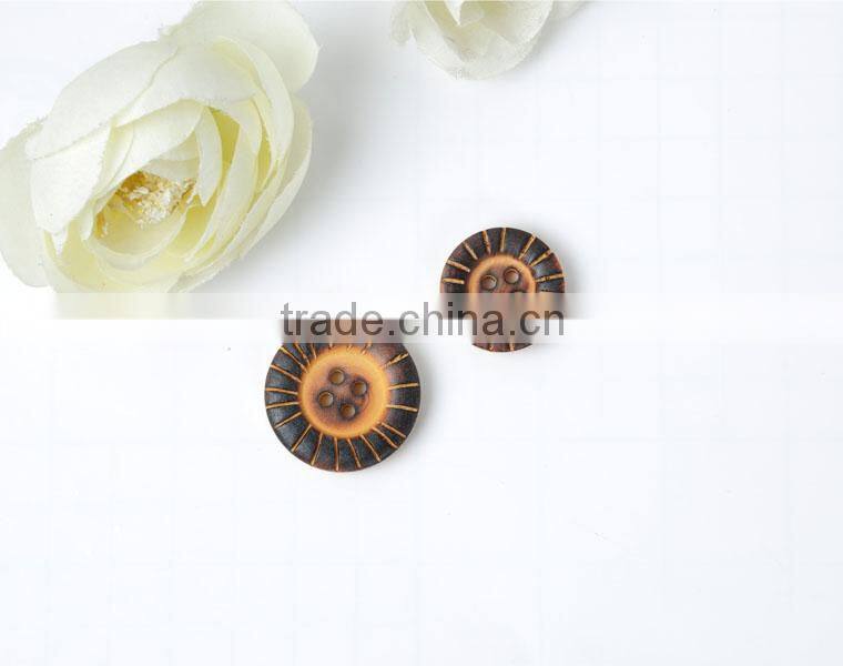 4-holes laser engraved black burnt natural wood button