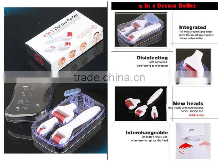 Newest 300/720/1200 pins microneedle roller 4 in 1 china derma roller with private label provide -L013C