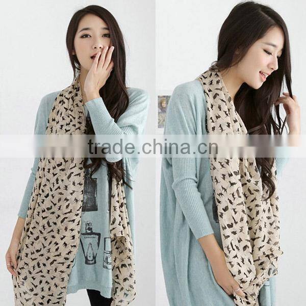 Fashion Lady Cat Print Scarf Wrap Shawl Long Chiffon Scarves Autumn Winter Stole Neck Scarves 2014
