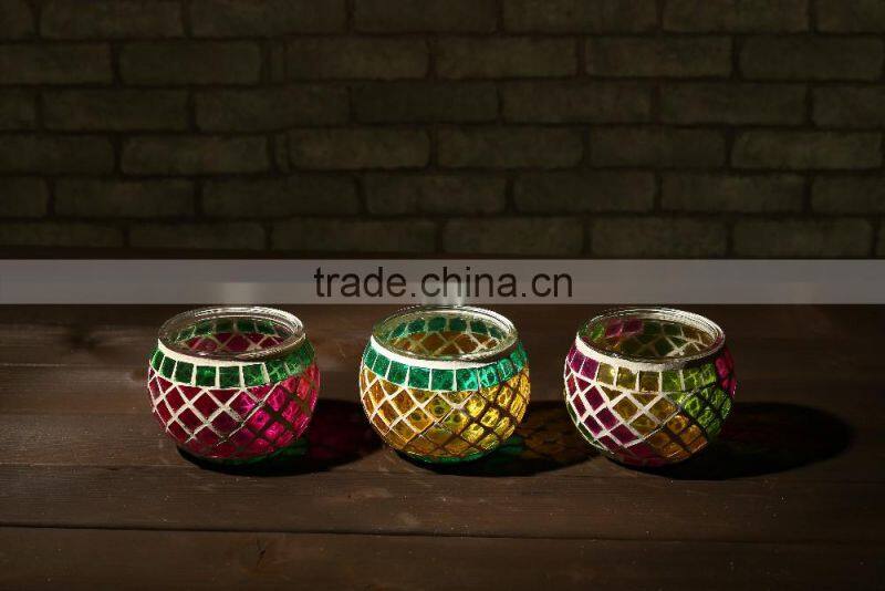 color matching mosaic galss candle holder