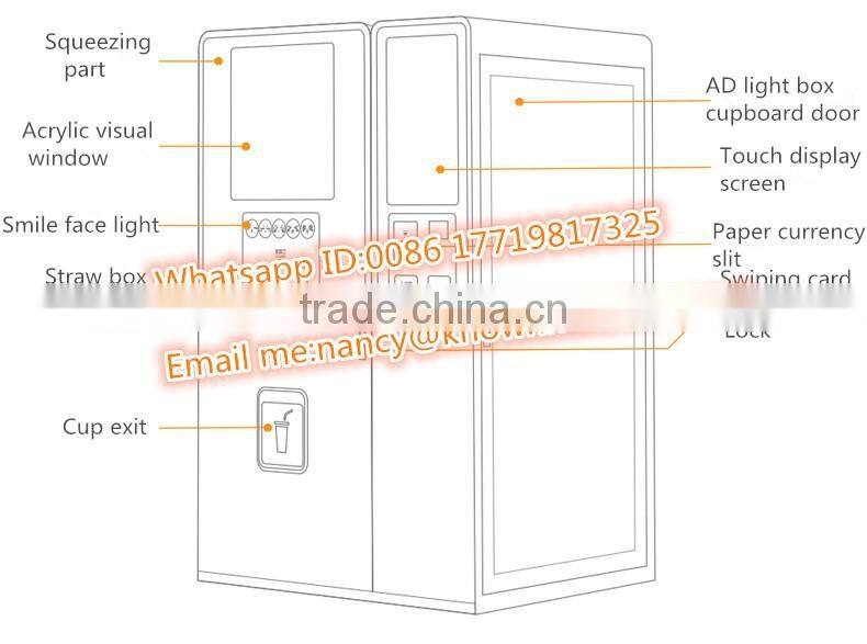 Automatic Credit card/Bill/Coin/Apple Pay/AliPay operated Orange juice vending machine