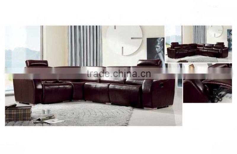 Bisini L Shape Genuine Leather Sofa, L Shape Sofa with Recliner, Modern Recliner Home Sofa Furniture