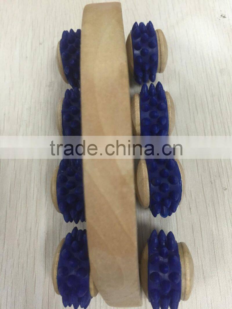High Quality 8 Wooden Roller Rolling Ball Wheel Massager Slimming Care Fitness Massage Tool