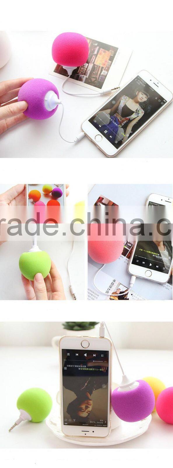 2016 Hot selling portable sponge USB mini ball speaker with 3.5mm jack audio cable for all mobile phone, laptop etc