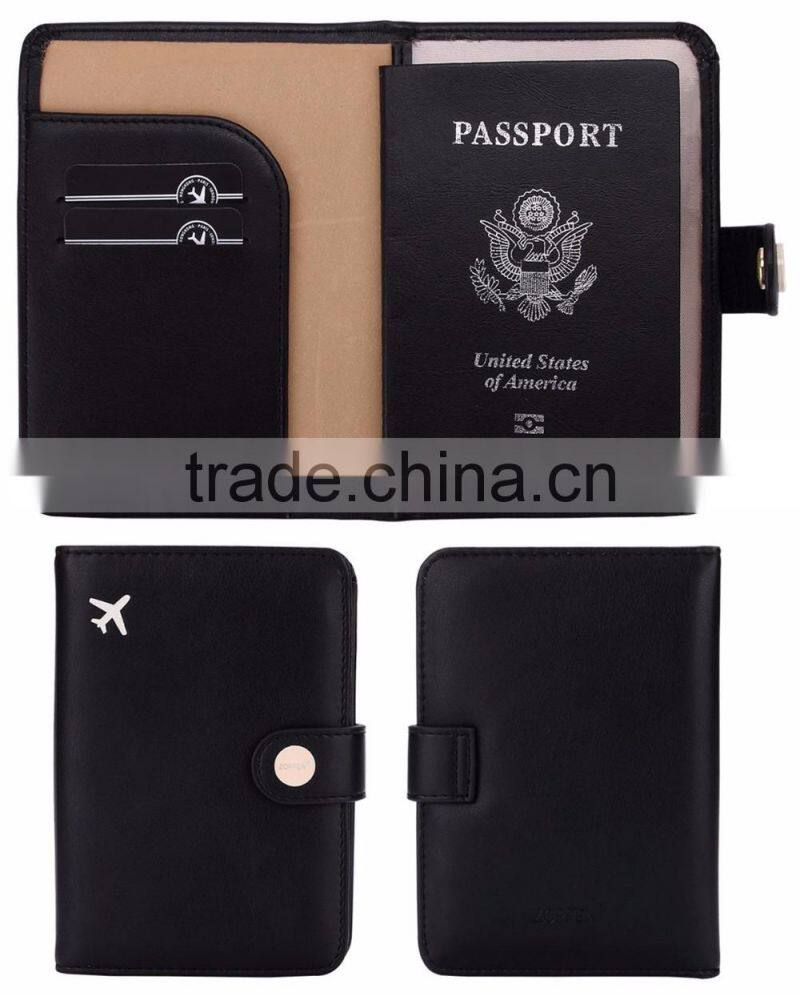 Black Hot Selling Genuine Leather Rfid Travel Passport Holder