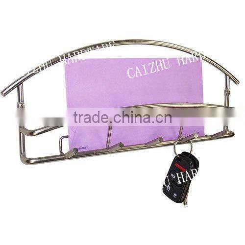 2016 Stainless steel wall mounted mail rack holder with key hooks