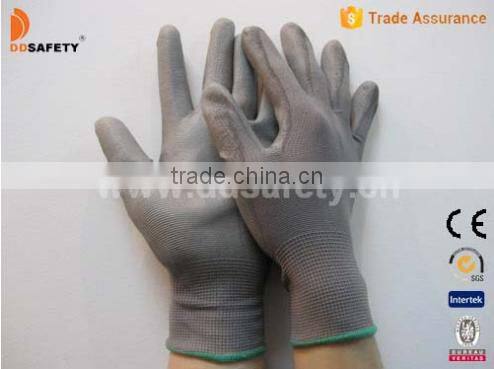 13GGray Polyester Nylon Shell PU Coated Hand Protective Safety Glove