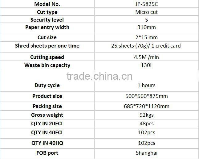 JP-5825C Shredding A3 paper Heavy Duty Paper Shredder machine For Big office equipment