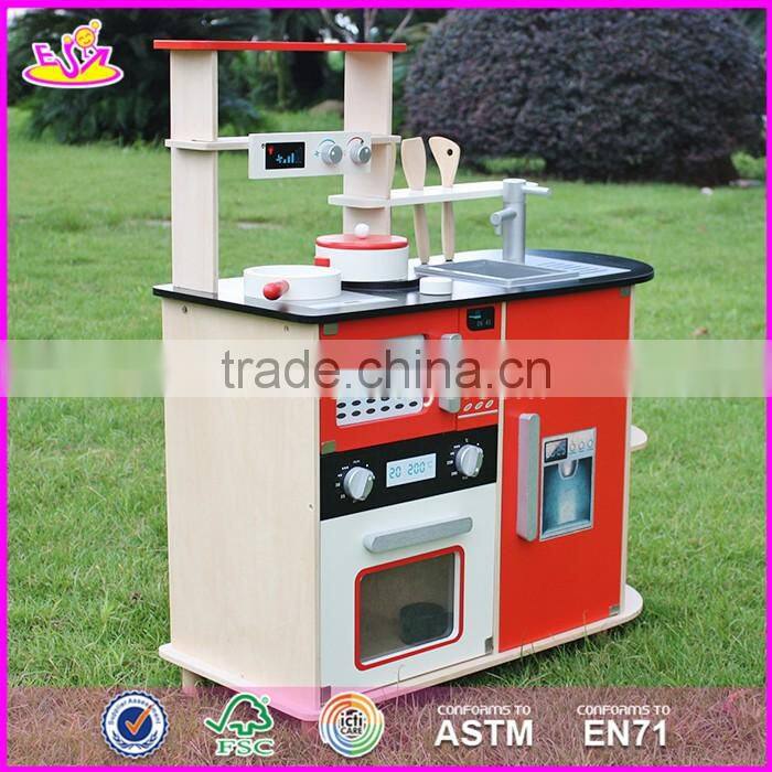 2017 New design red kids pretend play wooden kitchen toy W10C211