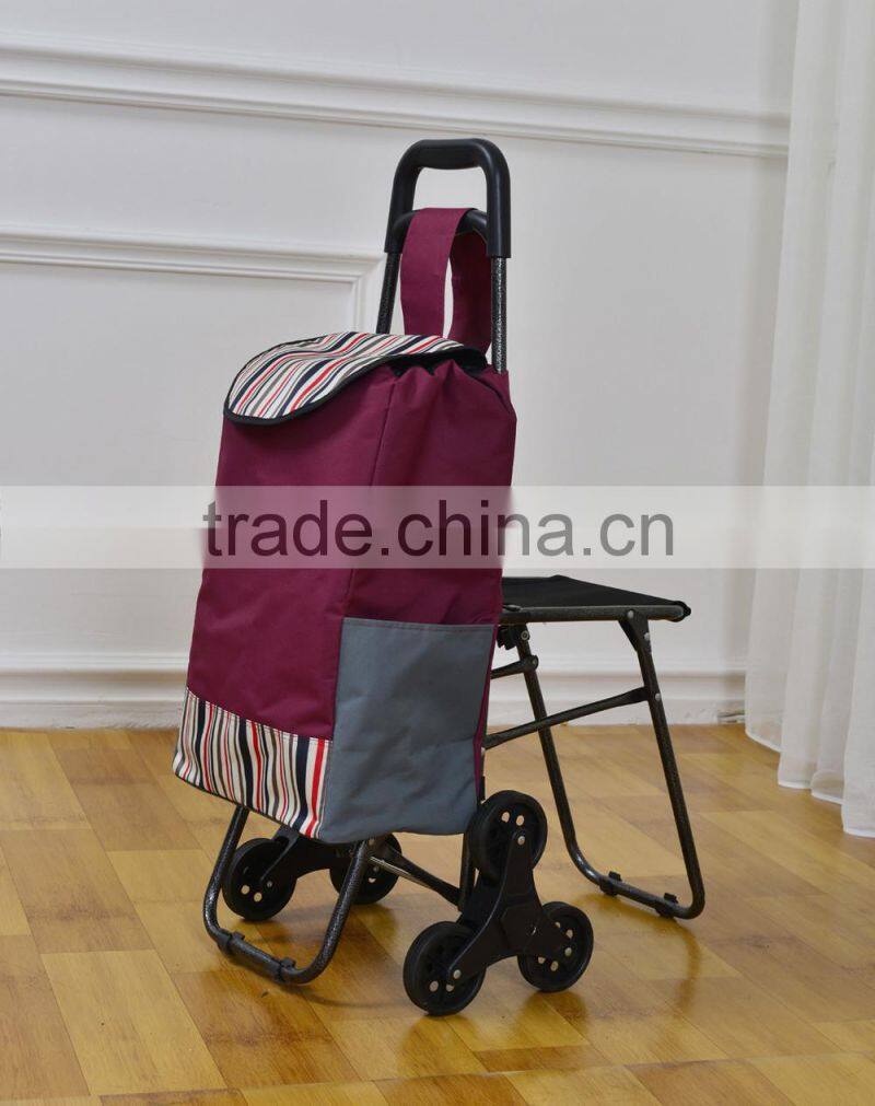 3 Wheels Stair Climber Foldable Shopping Trolley Bag With Seat
