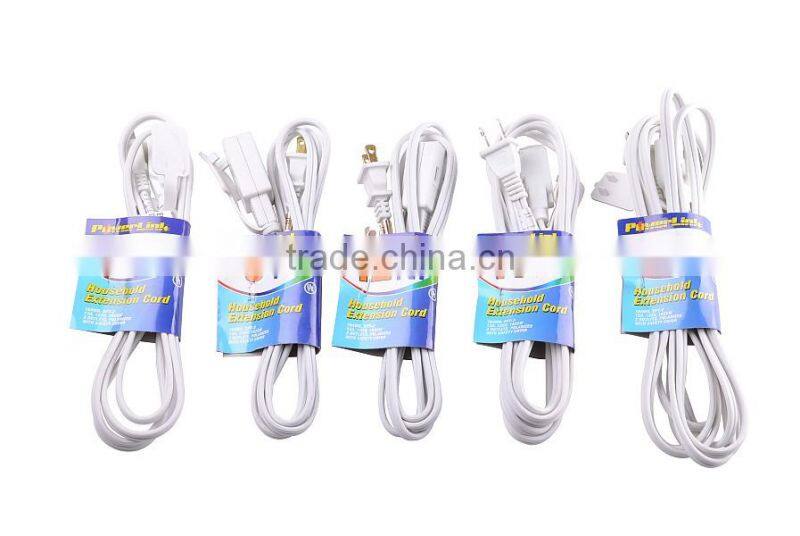 S60199 6 FT 3 Outlet 2 Prong Indoor Wall Power AC Extension Cord Cable White UL Listed