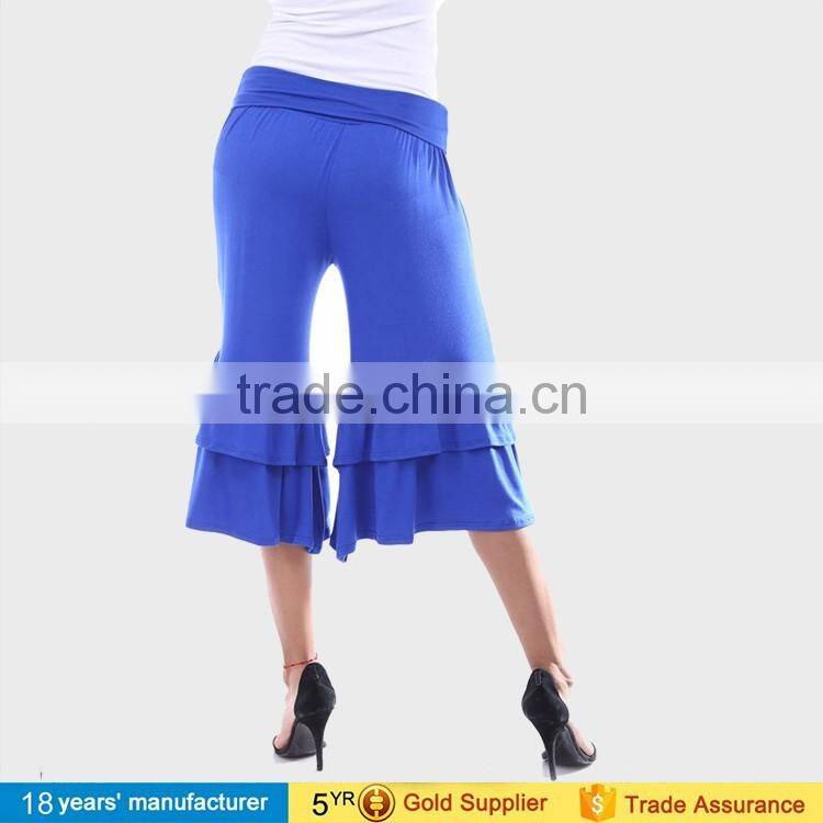 OEM wholesale casual High waist knee length capri palazzo pants ruffle wide leg gaucho pants for women