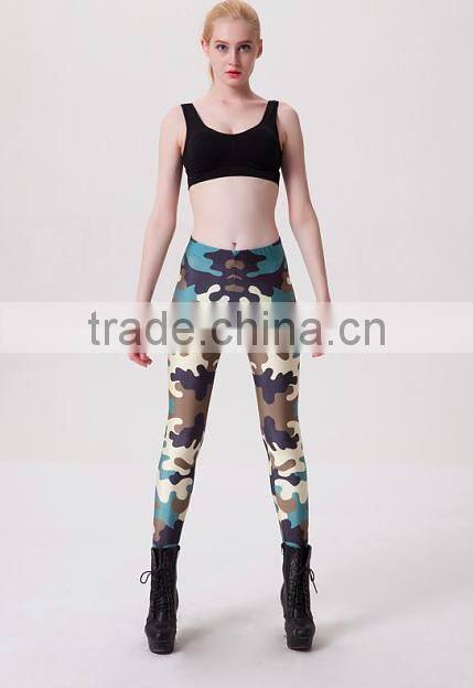 custom women quick dry and skinny all over camouflage printing full length gym tights