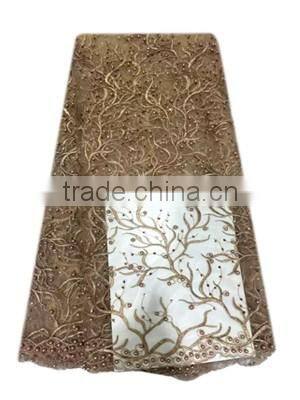 Ashy Grey 100% Polyester Beaded Frence Lace Fabric With Sequins FL1129-5