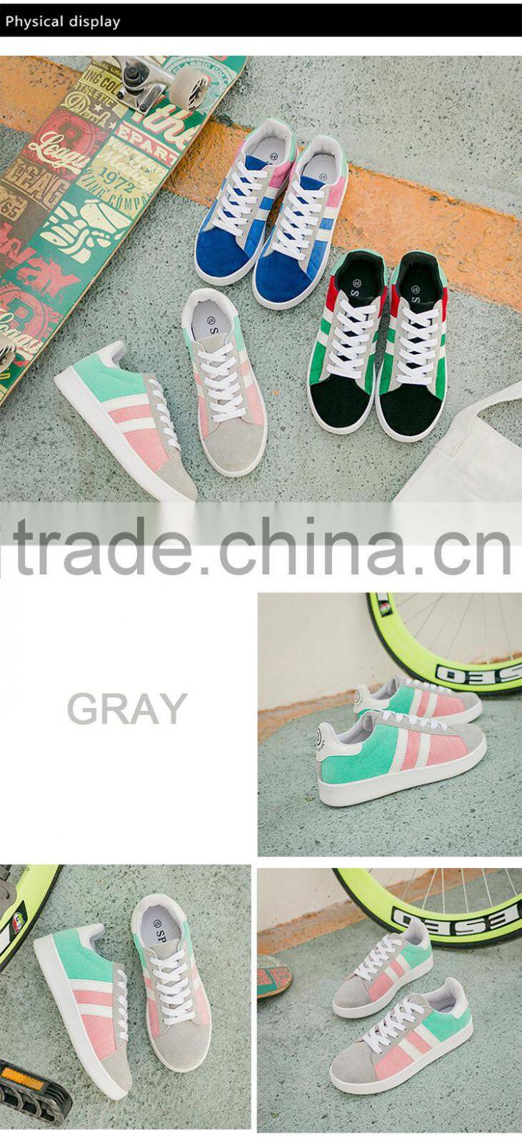 Women round head color block school style canvas shoes