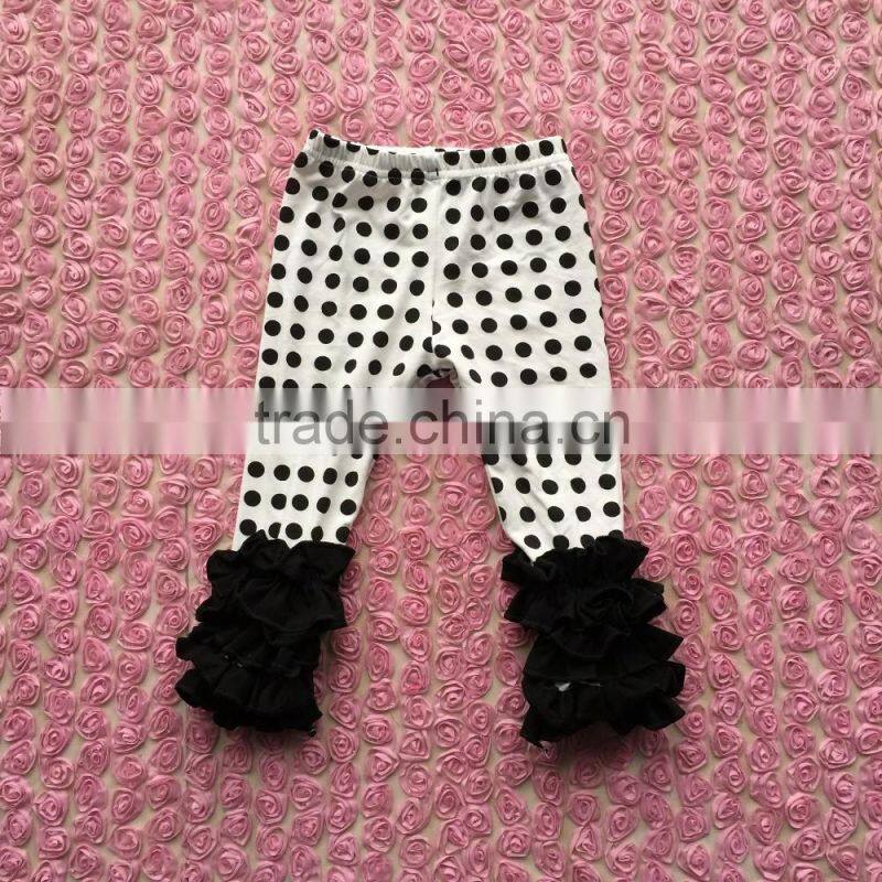2016 hot sale baby girl dots icing pants with black triple ruffles leggings baby icing pants