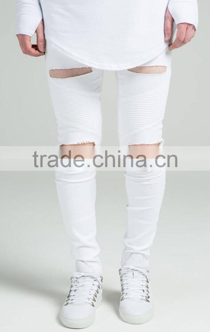 Fashion White Men Pants 2016 Biker Skinny Denim Pants Long Pants Legging Jeans