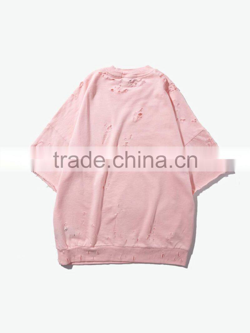 hip hop clothing distressed hoodie short sleeve sweatshirts