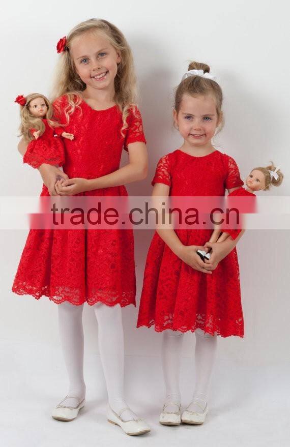 Doll And Me Red Christmas Dress Girls Lace Short Sleeve Dress