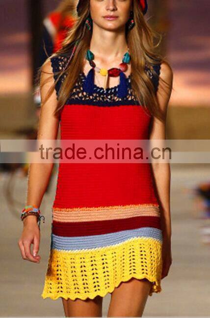 EY0015A 2016 OEM High Quality Loose Knit Deep V-neckline Beach Wear Dresses For Ladies