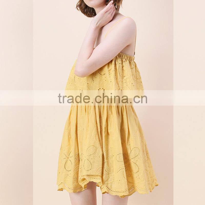 2017 SINGLE COLOR adjustable spaghetti strap embroidered women short dress